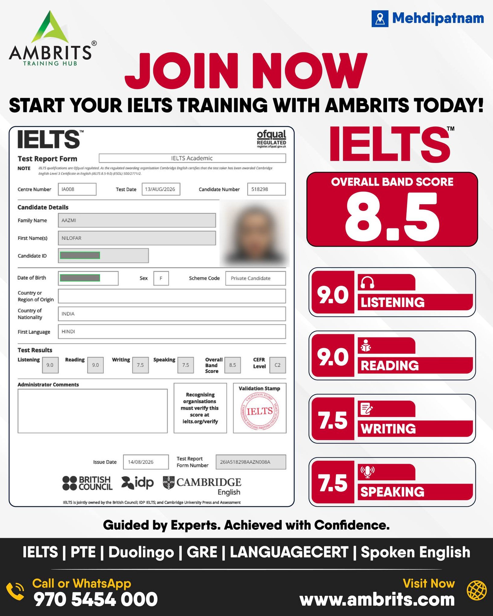 Nilofar Aazmi — IELTS result