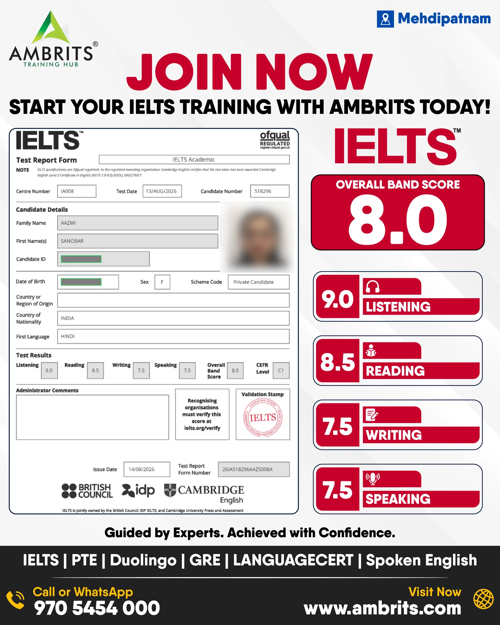Sanobar Aazmi — IELTS result