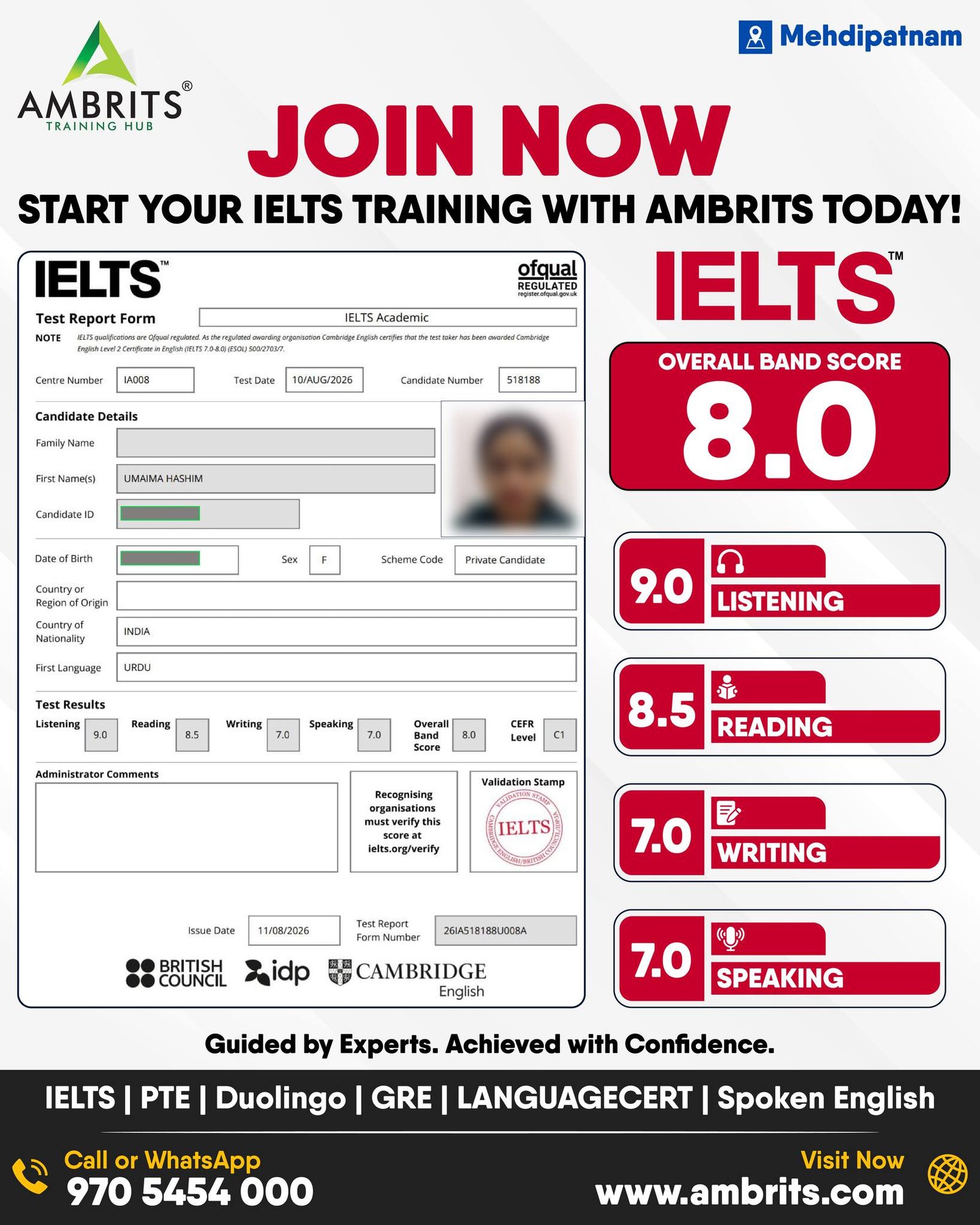Umaima Hashim — IELTS result