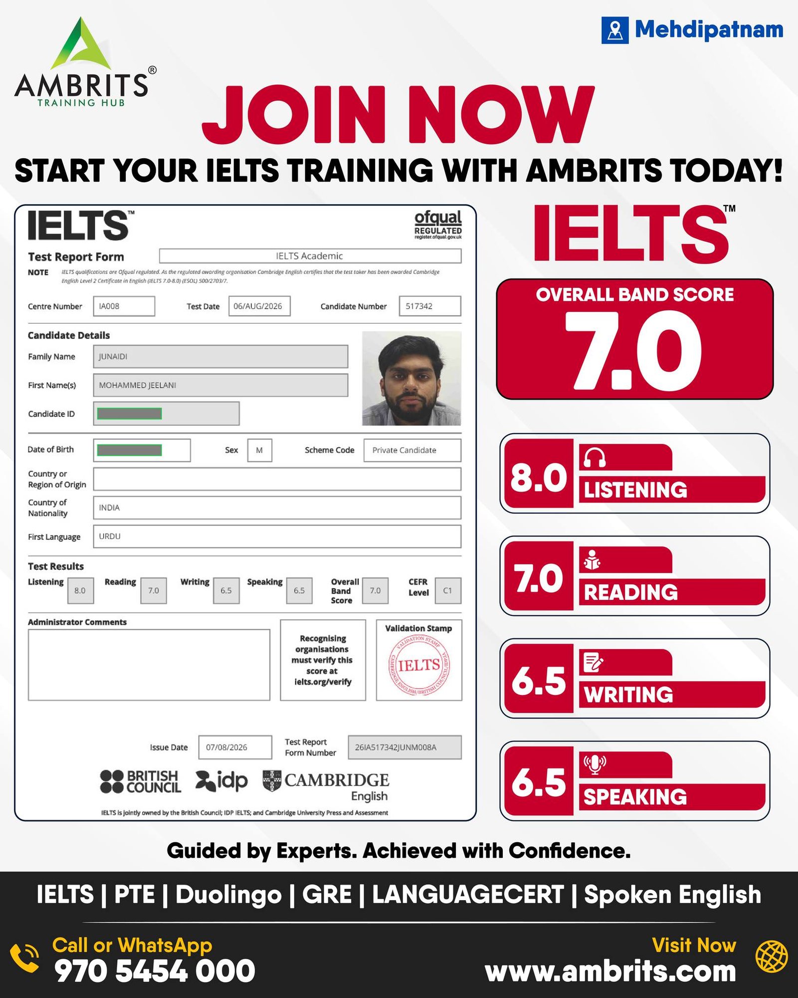 Mohammed Jeelani Junaidi — IELTS result