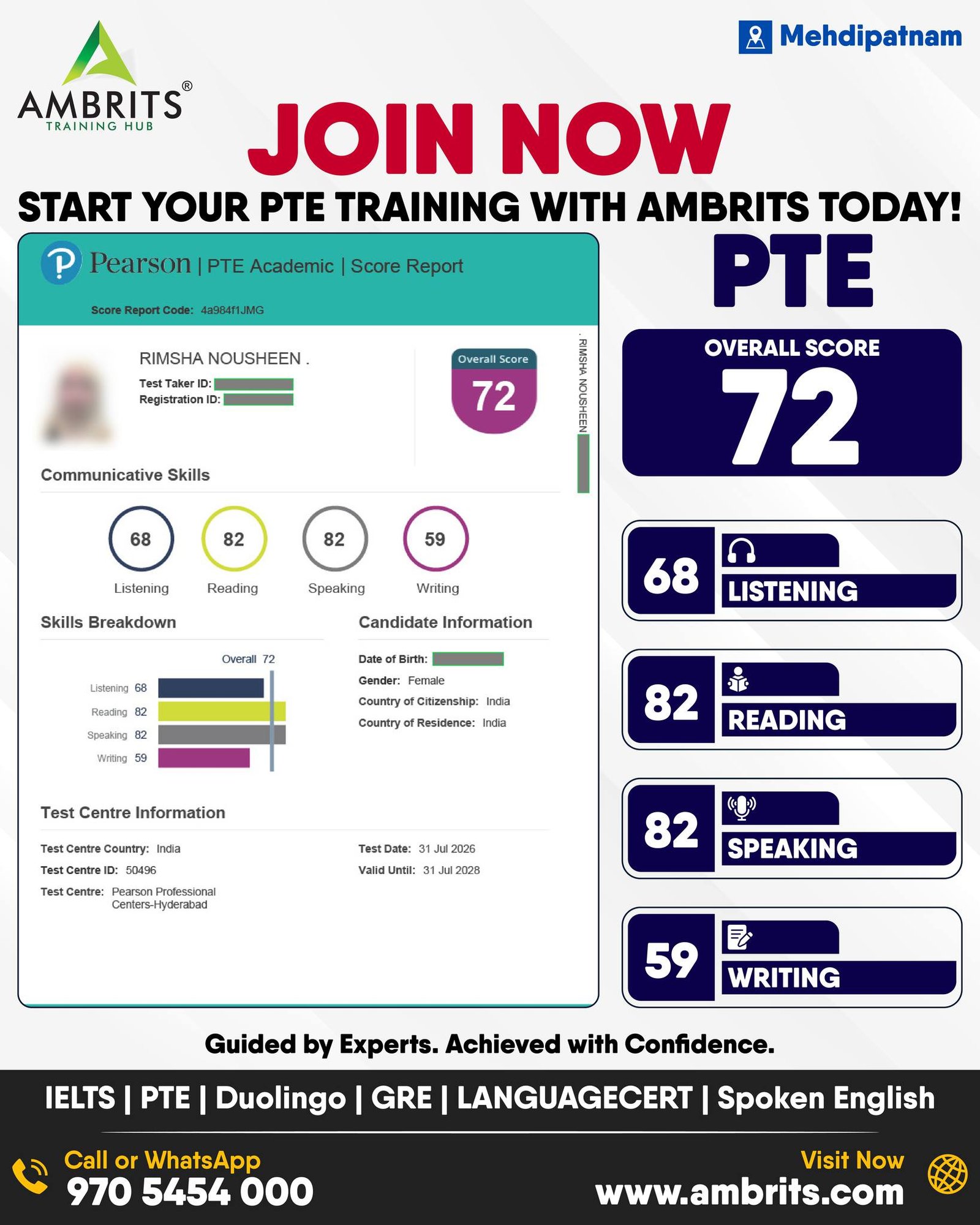 Rimsha Nousheen — PTE result